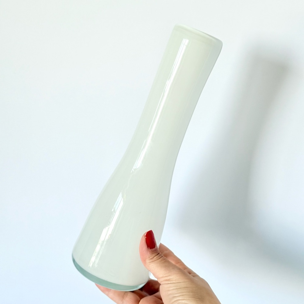 Hysteria Tall White Modernist Cased Glass Vase Elegant Minimalist Design 10.75”